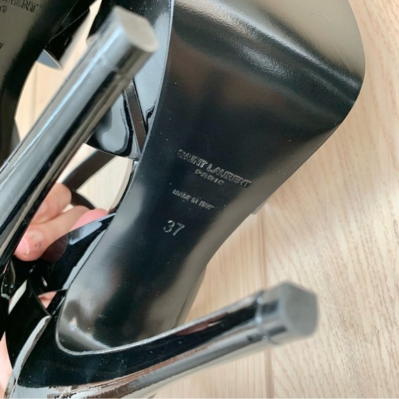 ๐ YSL Black Patent Leather Tribute 105 Platform Heeled Sandals High Heels 37 - Picture 11 of 12